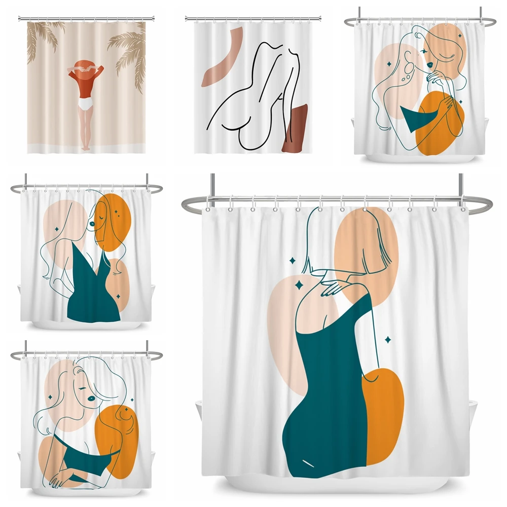 

Abstract Shower Curtain Line Drawing Women's Body Bathtub Screen Creative Minimalism Waterproof Fabric Bathroom Curtains 180x200