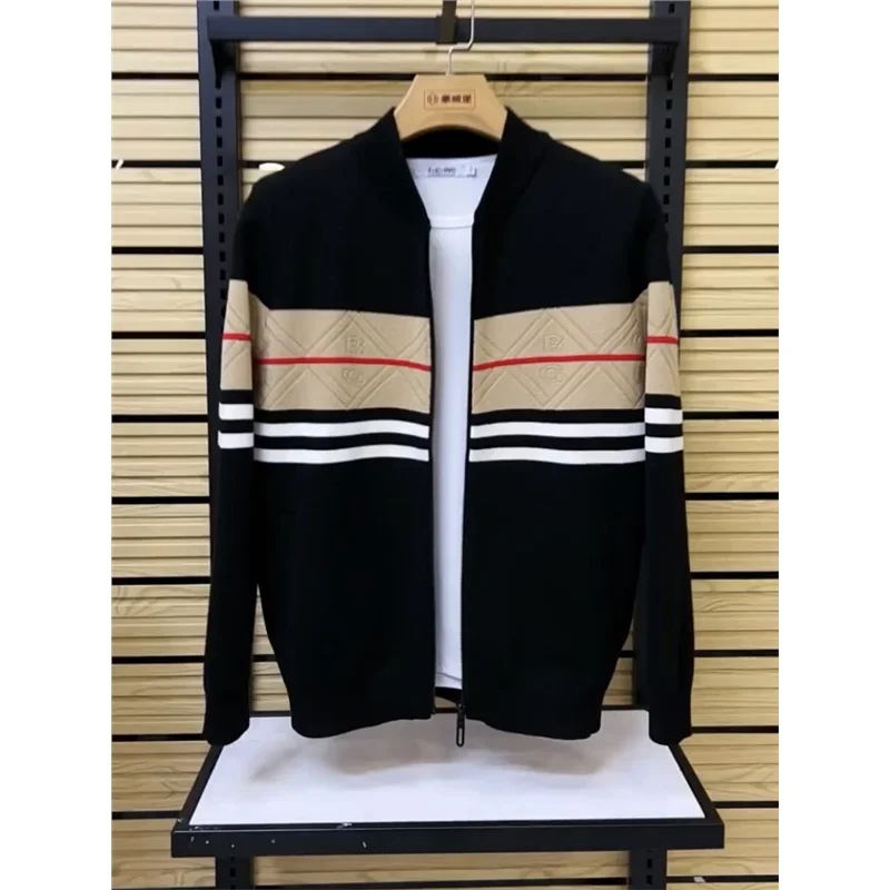 

Casual Knitted Men's Baseball Sweater Coat Zipper Closure Slim Fit Jaet Autumn Winter Outerwear Polyester Fiber V-Ne Long...