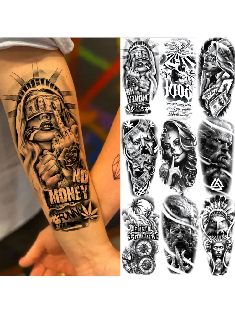 1 feuille Chicano Gangster Zeus dieu tatouages temporaires pour hommes femmes adultes transfert d'eau faux tatouage autocollant noir corps bras