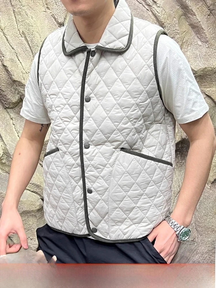 

Lightweight Warm Windproof Cotton Padded Vest Men's Casual Retro Sle Autumn Winter Faion Quilted Diamond Patterned Vest