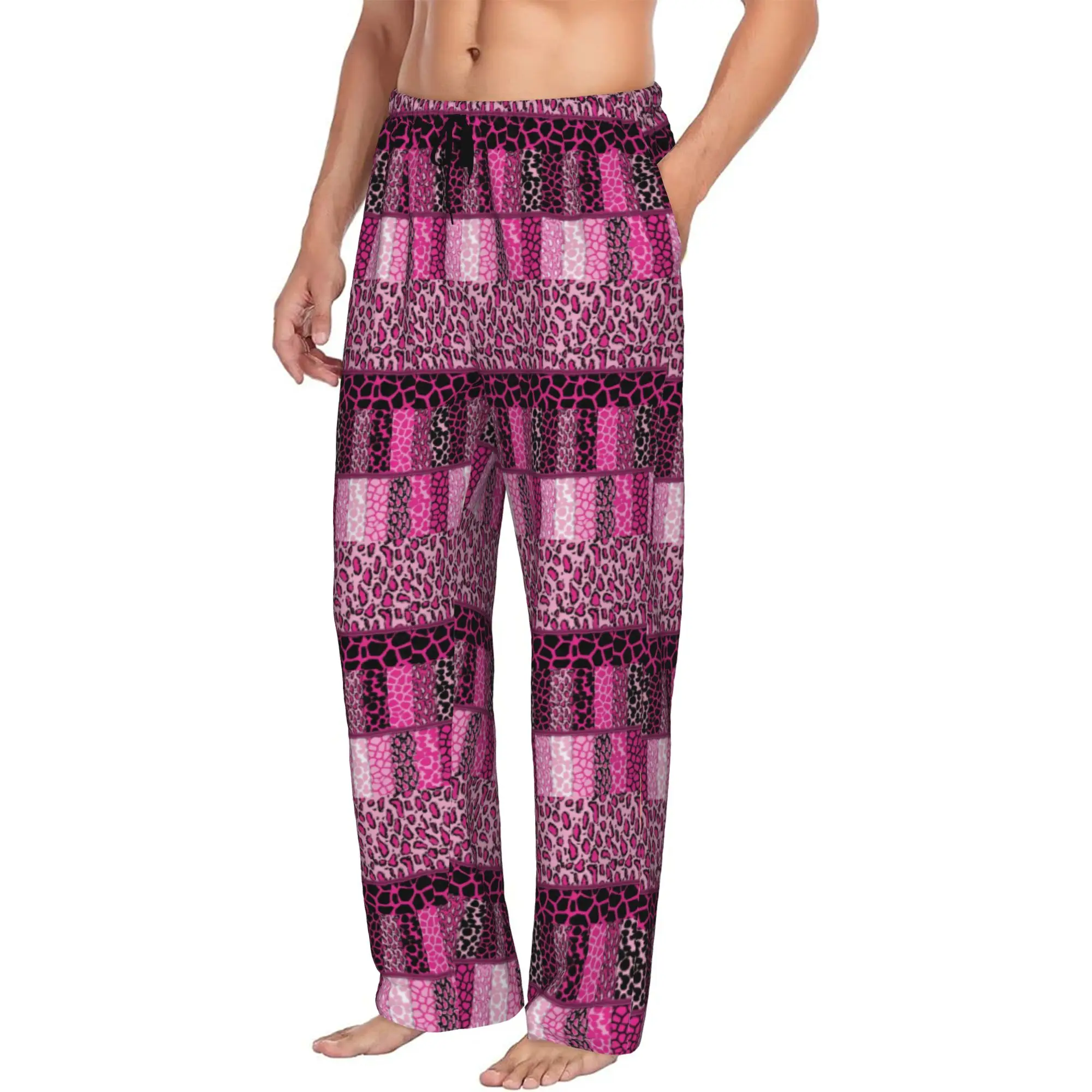 Custom Leopard Print Colorful Pajama Pants Men  Sleepwear Lounge Sleep Bottoms Stretch with Pockets