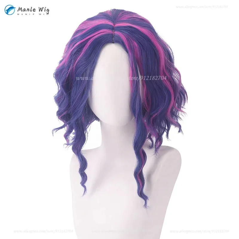qq681Anime Cosplay 46 cm Blu Viola Misto Rosa Cruly Lady Nagant Capelli resistenti al calore Giochi di ruolo Parrucche + Parrucca C