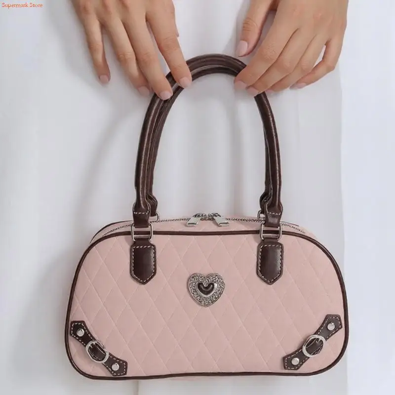 

Q5WE Women's Casual Quilted Shoulder Bag PU Leather Handheld Bowling Bags with Adjustable Strap for Shopping and Commuting