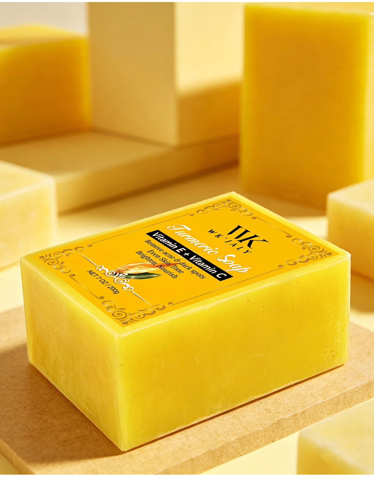 WK JALY Natural Turmeric Soap, Vitamin E + Vitamin C Body Wash, Remove Acne, Dark Spots, Even Skin Tone for Women, 200g/7oz