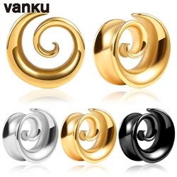 Vanku 2pcs New Stainless Steel Simple Spiral Saddle Ear Tunnel Plugs Expander Stretchers Gauges Earrings Piercing Body Jewelry