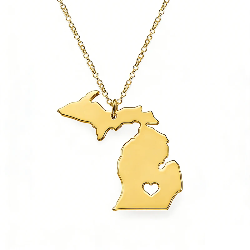 Trendy Stainless Steel Michigan State Pendant Necklace United States Map Jewelry Accessories