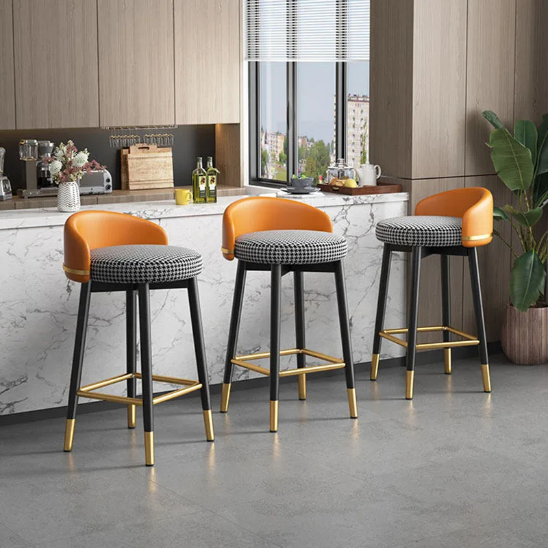 Tabourets de bar doux et confortables, esthétiques, relaxants, en cuir, modernes, couleur crème, en métal gris, Cadeira, ensembles de meubles de jardin