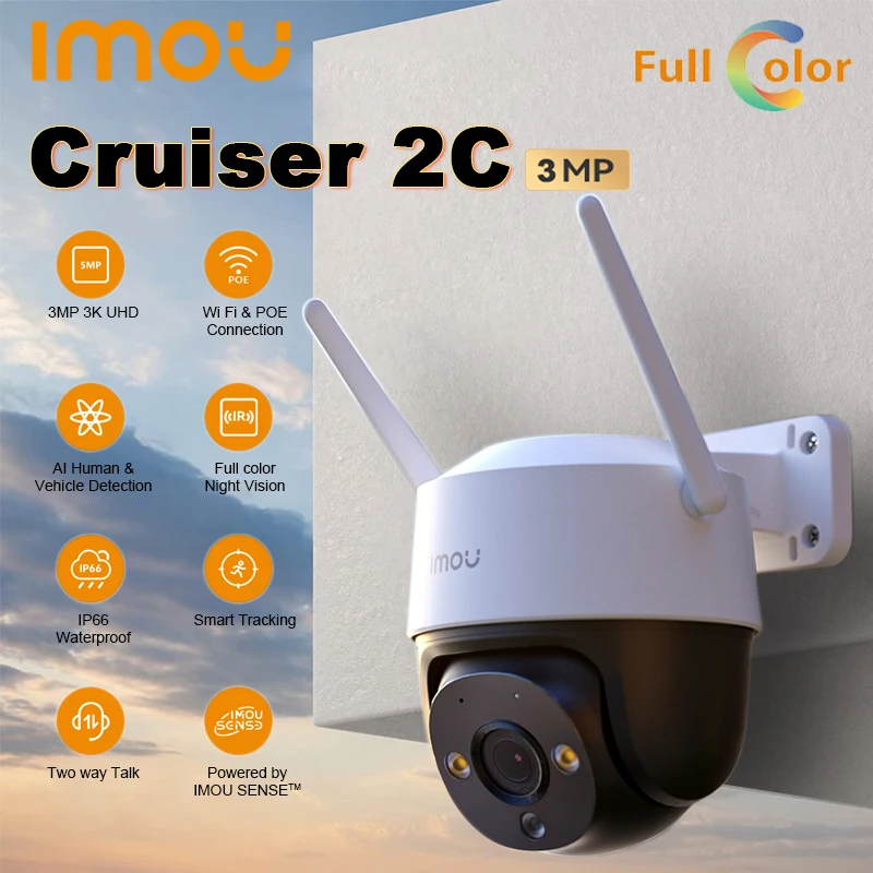 

IMOU Cruiser 2C 3MP 360º Wifi Camera Outdoor Security Protection AI Human Vehicle Detection CCTV Smart Night Vision Two Way Talk