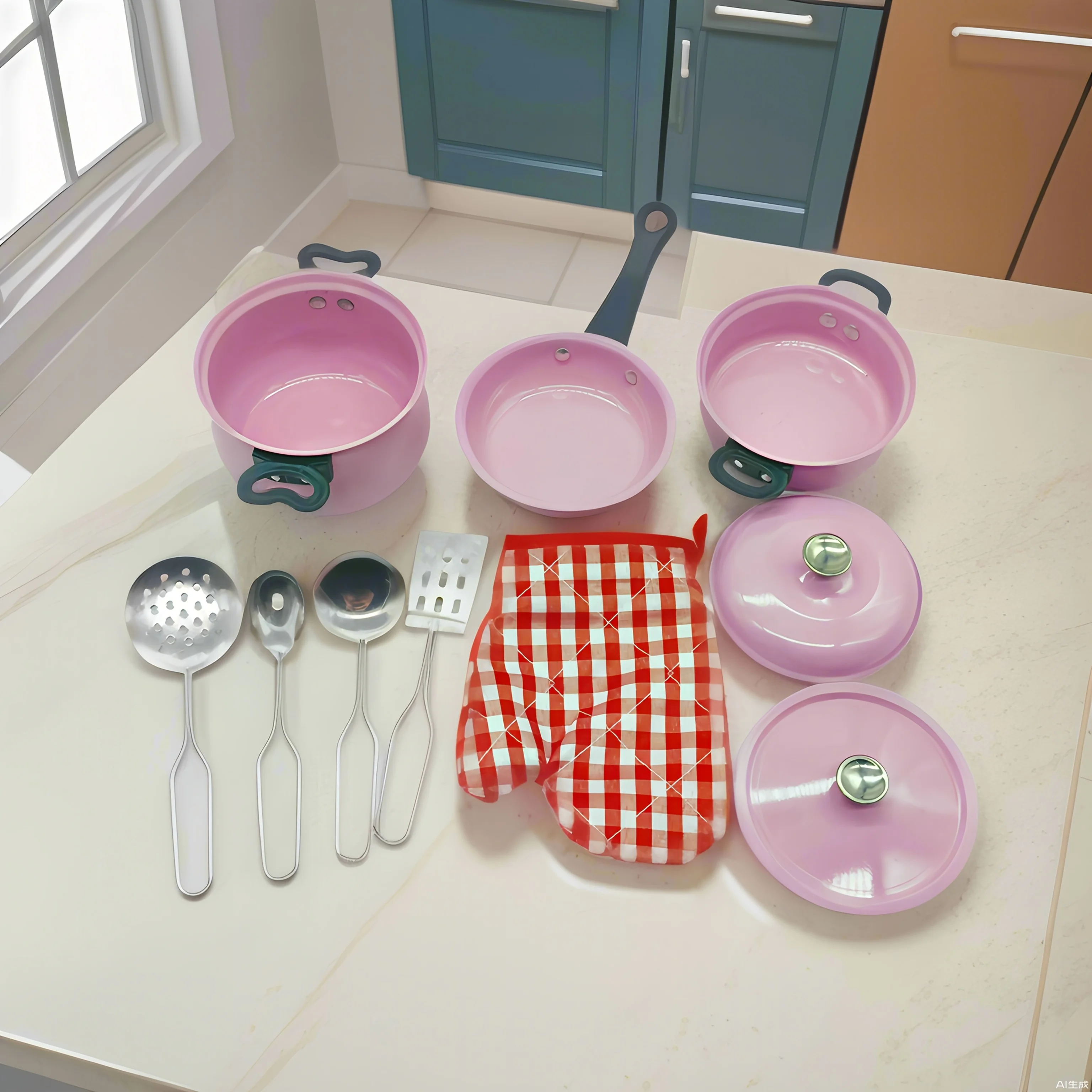 Kleurrijke roestvrijstalen fantasiespel kookset kinderkeuken en voedsel speelgoed servies voor meisjes