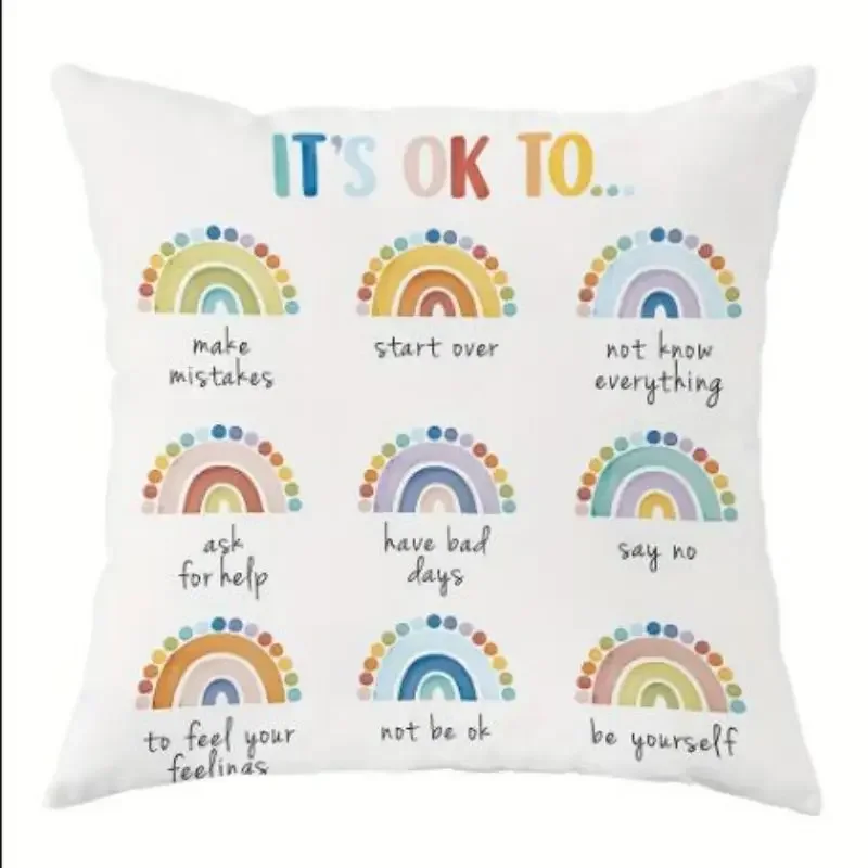 Wheel of Emotions Printed Pillow Case Mental Health Positive Cushion Cover for Home Sofa Decor Office Chair Car Seat Pillowcase