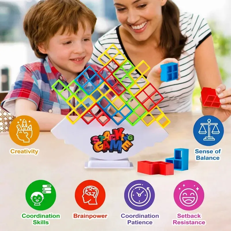 48-64PCS Building Block Brick Toy Balance Stacked Tetra Tower Game Swing High Russian Building Blocks Kid Desktop Party Gifts