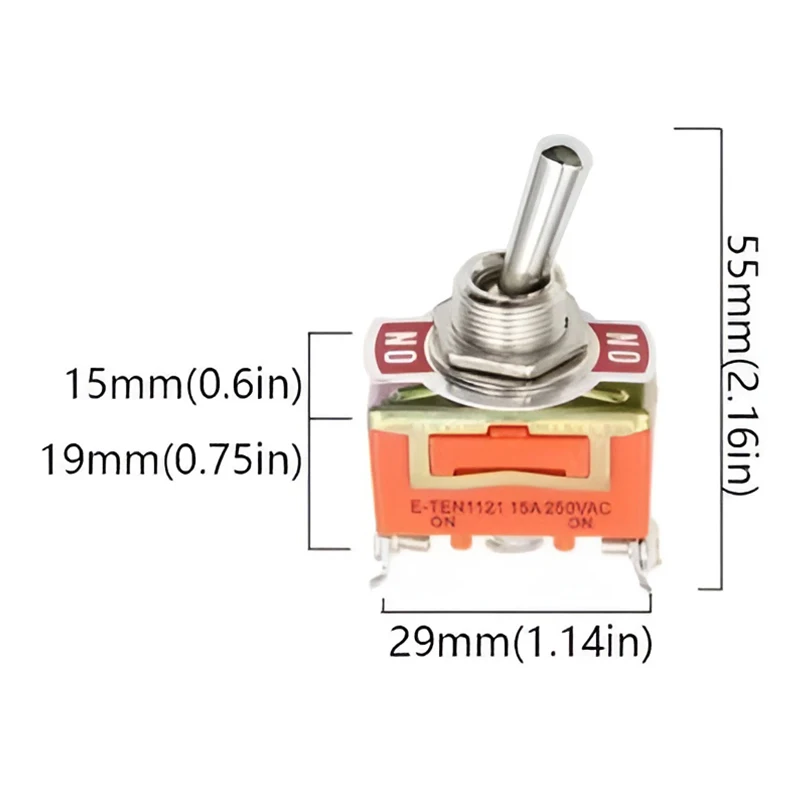 2PCS E-TEN1121 Miniatur Kippschalter Orange 12mm 3Pin 2Gears 15A 250VAC ON-0N Der Netzschalter des Kipphebels – Detail 5