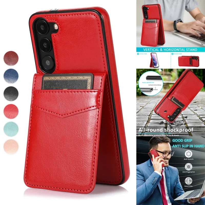 

Wallet Magnetic Bracket Card Slot Leather Cover For Samsung Galaxy S24 S23 Ultra S22 Plus S21 S20 FE S10 S9 S8 Note 20 10 Case