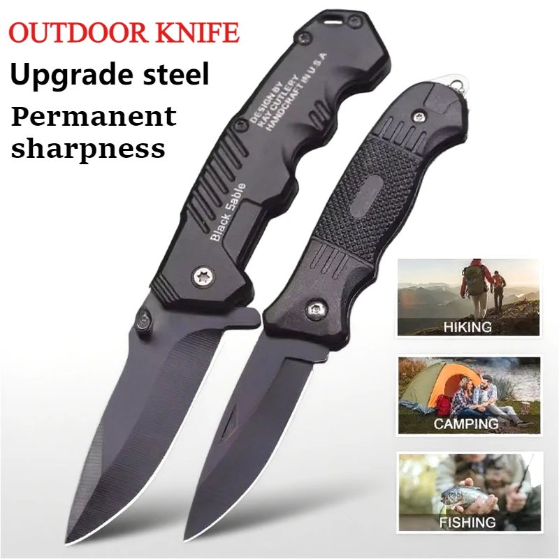 Multifunctional outdoor key chain folding knife two-piece self-defense Mini Camping fruit knife steel outdoor knife EDC