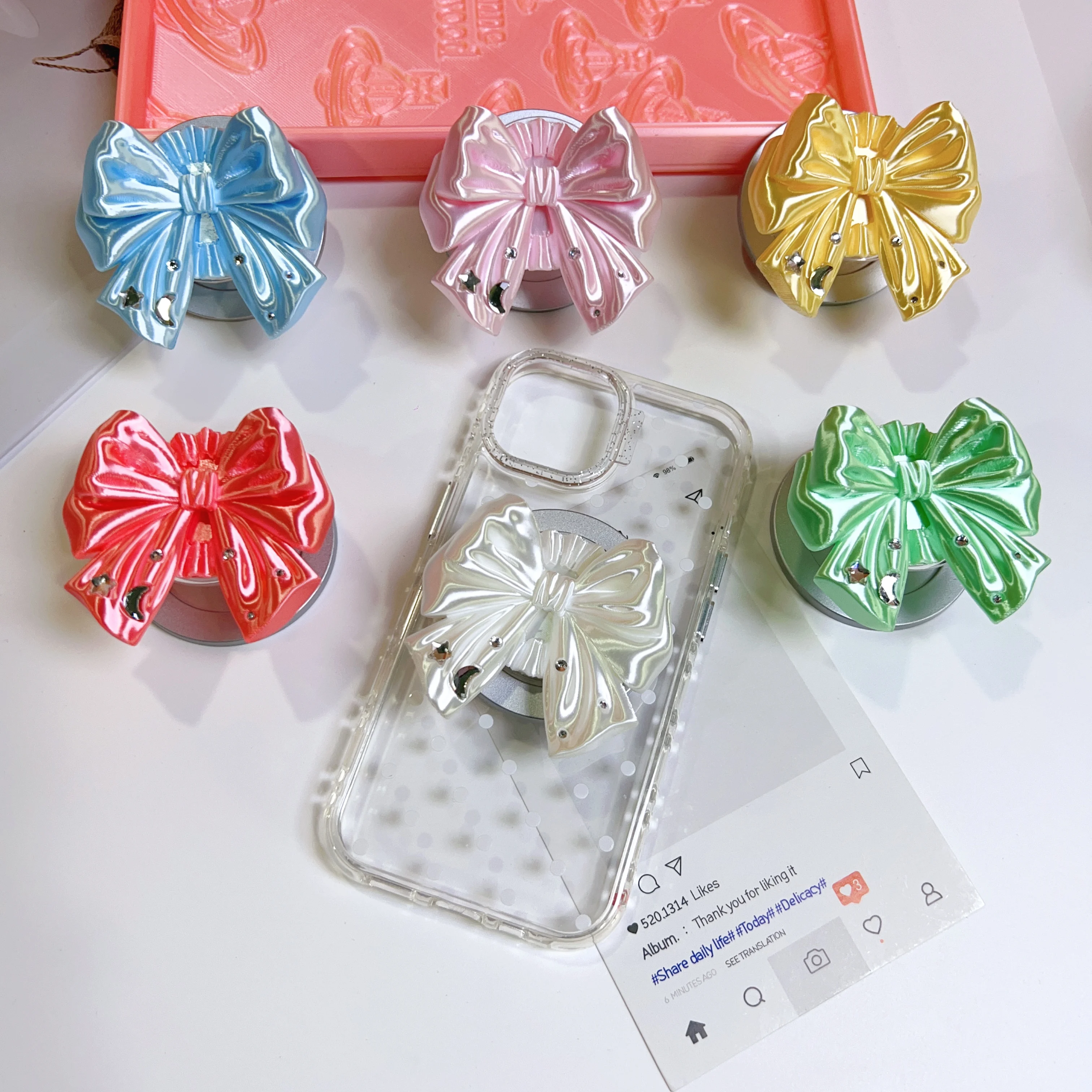 Phone Accessories For Teen Girls - Magnetischer 3D-Bogen-Handy-Pop-Socket, ausziehbarer Handy-Ständer, niedlicher Schleifen-Pop-Ständer,