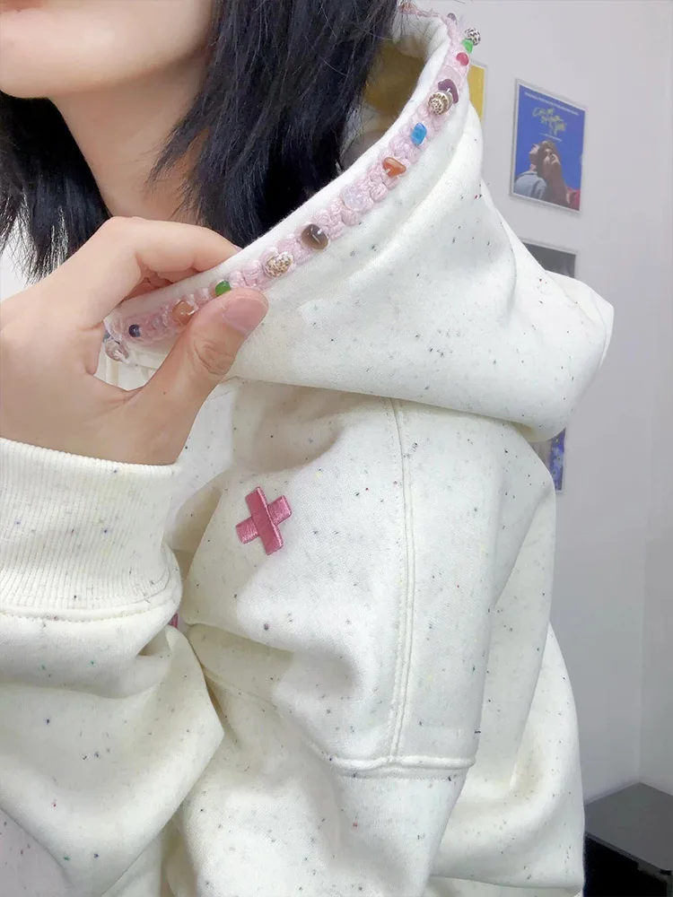 

Толстовка с вышивкой Thiened, женская свободная толстовка на подкладке, модная уличная одежда, осенне-зимняя верхняя одежда