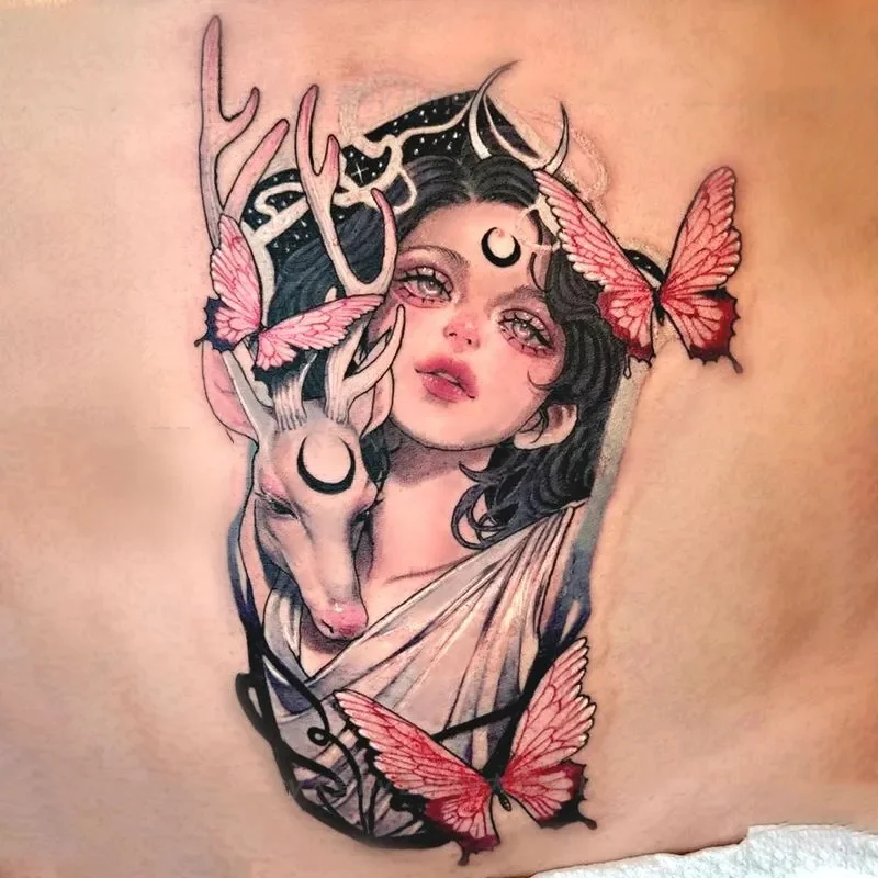 

Moose Spirit Girl Temporary Tattoos Ins Durable Cartoon Fairy Waterproof Fake Tattoo Realistic Body Art Tatoo Body Stickers