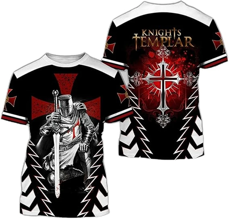 2025 3D Print Knight Templar T-shirt Men Women Cross Fashion Trendy Cool Short Sleeve O Neck T-shirt Unisex Jesus Christian Tees