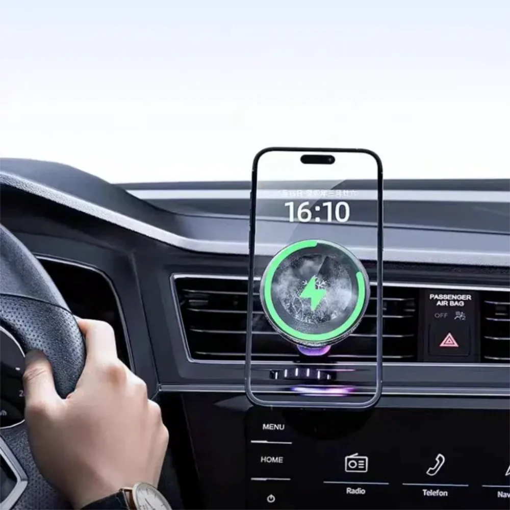 

Bonola Cooling Magnetic Car Phone Holder Wireless Charger 15W for iPhone 16/15 /14/13/12 Vehicle Air Vent Bracket Rechargeable
