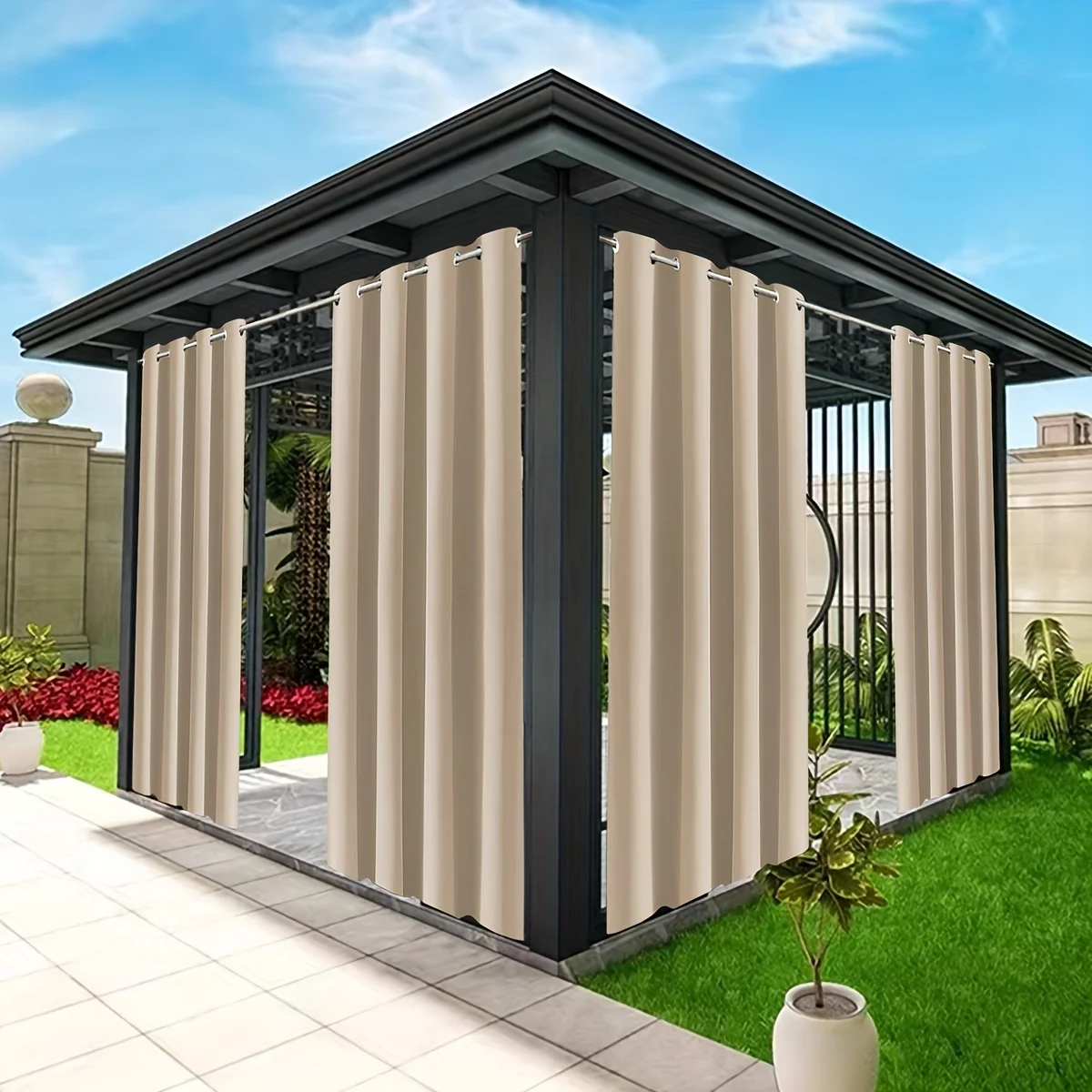 

1 Piece of Outdoor Oxford Cloth Waterproof Curtains, Top Rope Installation, Thick Fabric Waterproof and Smooth, Suitable for Outdoor Terraces, Swimming Pools, Balcony Sunshade Curtains