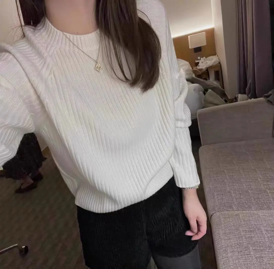 Damen-Pullover aus 100 % Merinowolle mit Rundhalsausschnitt, Herbst-Winter, dick, locker, lässig, modisch, gestrickt, Kaschmirpullover