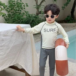 Ensembles de maillots de bain à manches longues pour enfants, haut à séchage rapide, maillot de bain imprimé lettre, maillot de bain de surf, tout-petit imbibé, bébés garçons