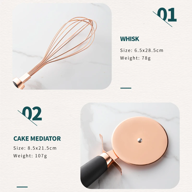 7 Pieces Rose Gold Kitchen Tools Set Kitchen Accessories Gadget Set Copper Coated Stainless Steel Utensils Set