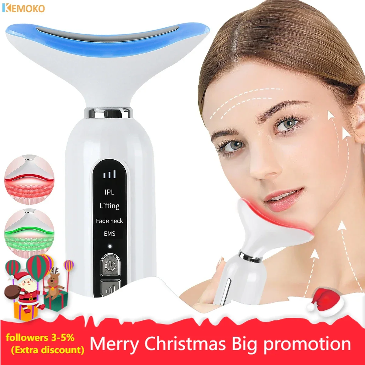 Hot Cool Neck Face Massager EMS LED Photon Therapy Facial Lifting Machine Anti Wrinkle Remove Double Chin Beauty Device Skincare