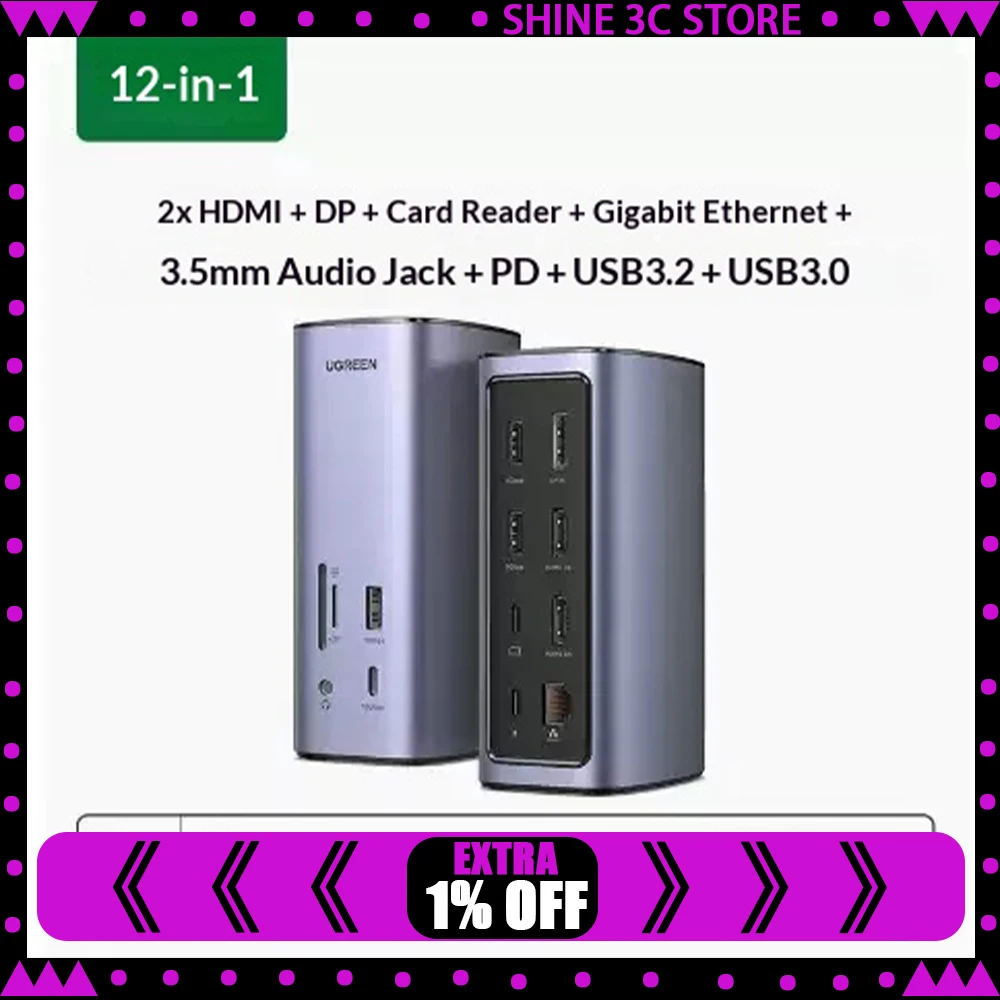 UGREEN CM555 Expansion Dock Laptop Docking Stations Four‑Screen Different‑Display, Hdmi+Dp 10Gbps High‑Speed Transmission