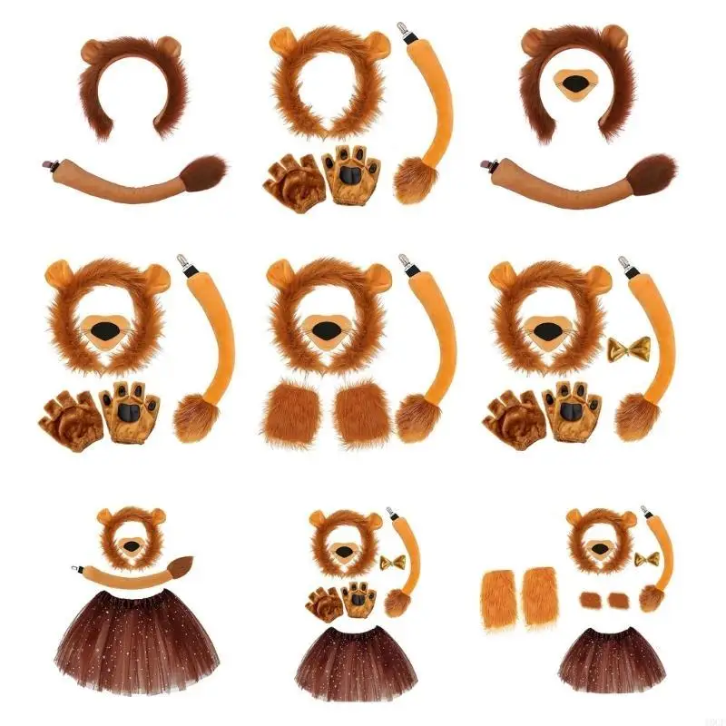Disfraz cosplay animales para fiesta cumpleaños niños, disfraz león Halloween, diadema león, cola, pajarita