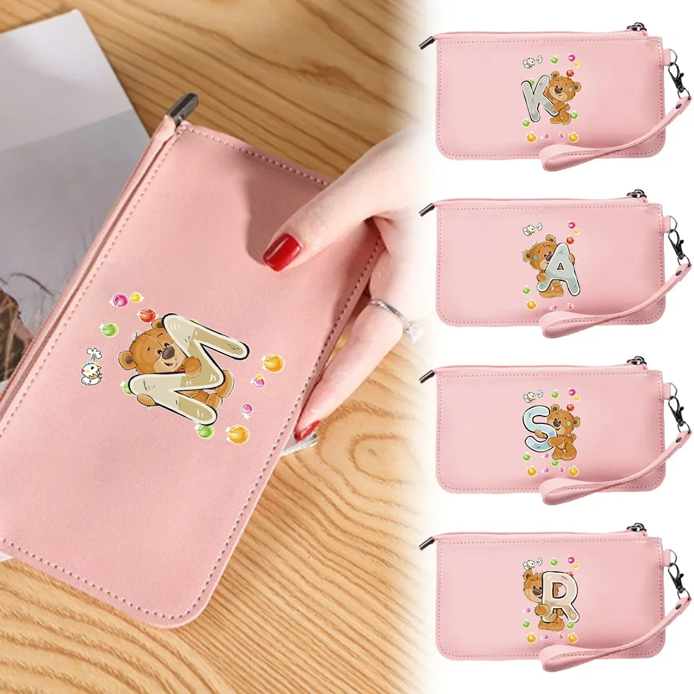 

Fashion Zipper Wallets Womens Purses Handbags Leather Billfold Wallet Anti Thief Rfid Minimalist Wallet Cute Bear Pattern