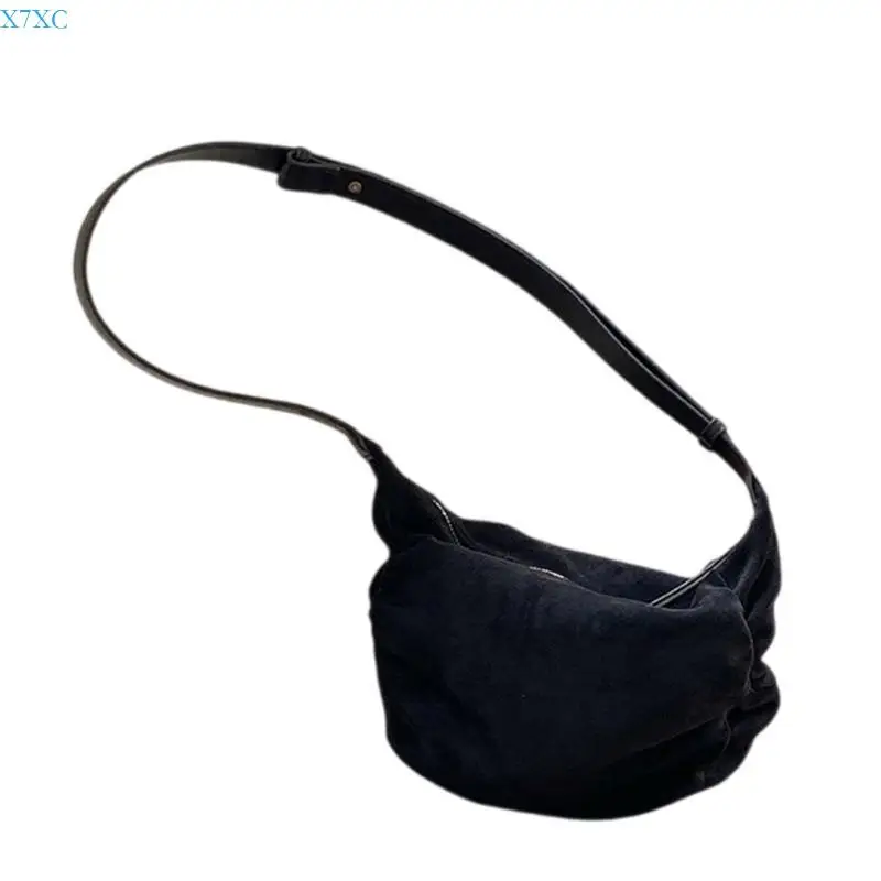 X7XC Fashionable Large Capacity Casual Shoulder Bag Practical Pleated Crossbody Purse PU Single Strap Handbag For Women