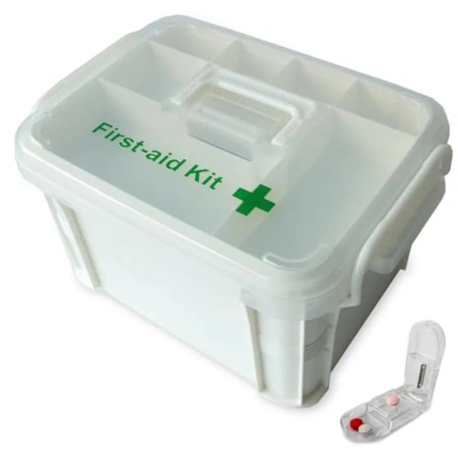 Deke Home - Portable First Aid and Medicine Organizer Box with Handle Plastic Family Medical Storage Kit for Travel Car Home Ca
