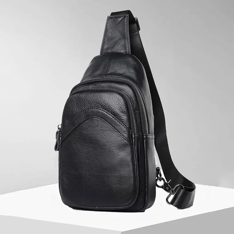 

Leather Crossbody Bag Men's Casual Large Capaci Chest Bag Top Layer Cowhide Busin Travel Bag Waterproof Nylon