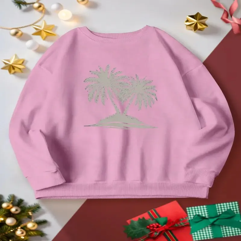 

Зима-Осень женский свитшот большого размера женская одежда больших размеров силуэт пальмы искусство графика с длинным рукавом удобный Y2k