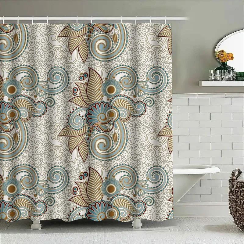 

Beautiful Paisley Shower Curtain Blue, Brown Cream Colorful Bathroom Decor for Home Bath Remodeling