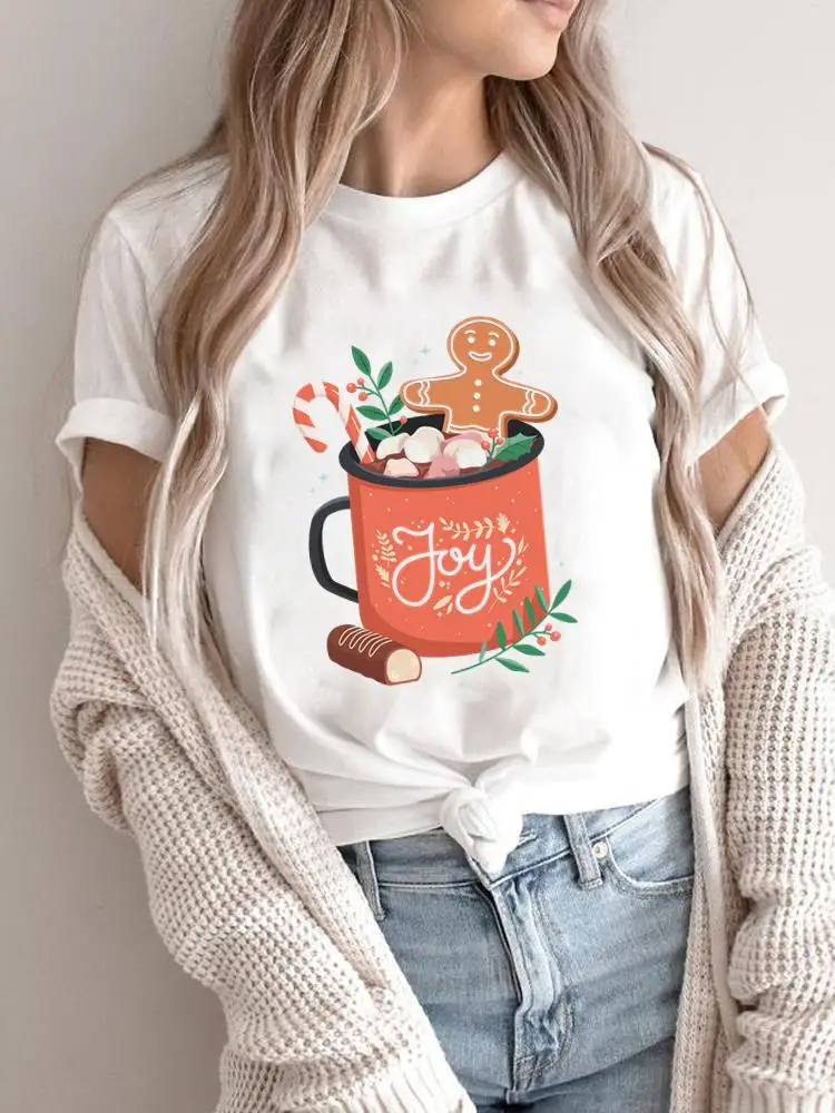 

Women Holiday Clothing Merry Christmas Fashion Female Watercolor Sweet 90s Shirt Print T Top Graphic Tee New Year T-shirts