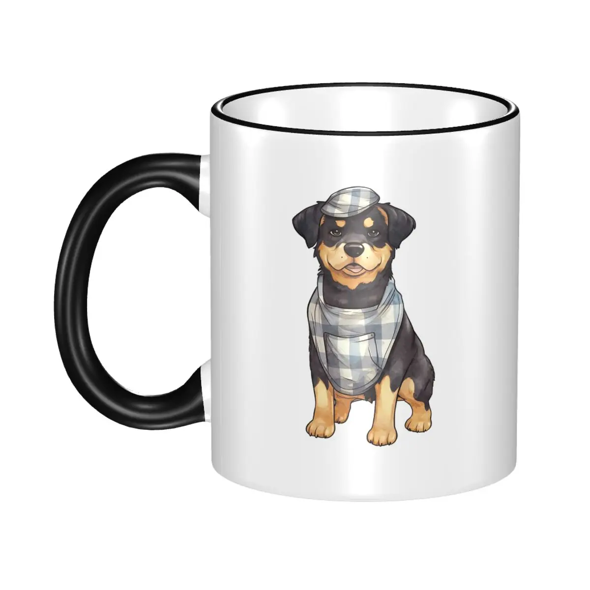 Cute Rottweiler Puppy In Plaid Outfit Mug Funny Ceramic Coffee Cups Tea Mugs Milk Cup Drinkware Gifts for Woman Man