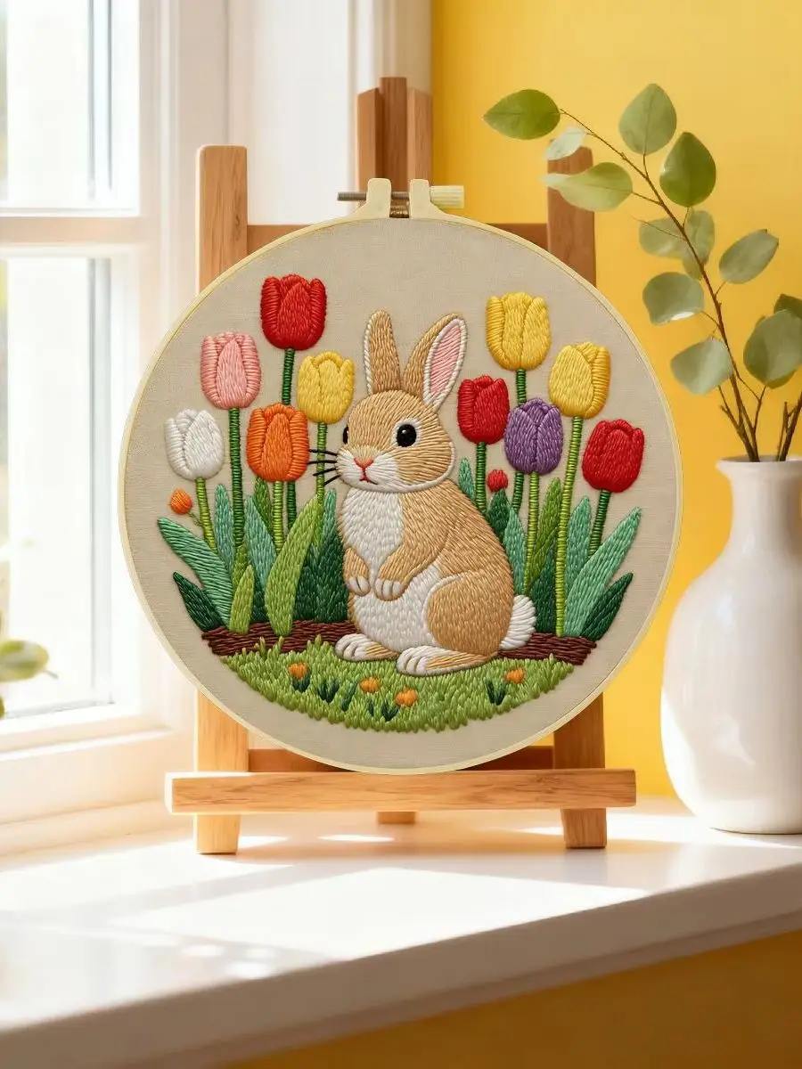 1 Stück 20X20CM/15X15CM 7,87/6,3 Zoll Kaninchen-Stickerei-Starter-Kit DIY-Kit DIY-Stickerei-Set Handarbeiten Malerei Nähen Kunst – Detail 6