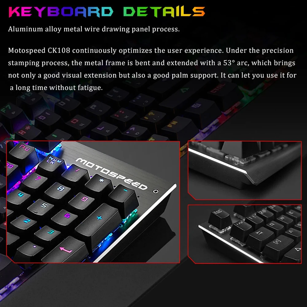 Imagem -03 - Teclado Mecânico 104 Teclas com Fio Rgb Retroiluminado Computador Desktop Escritório Jogos pc Laptop Motovelocidade-ck108