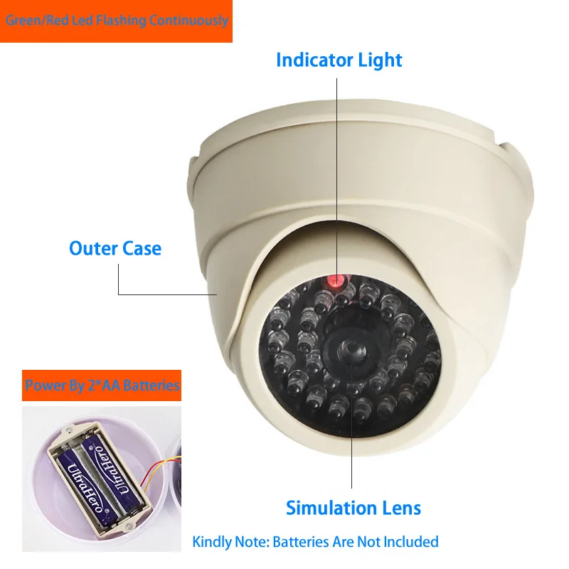 Imagem -06 - Câmera Dome Manequim Criativa com Led Piscando Concha Falsa Simulação Cctv Sistema de Segurança Pilhas aa