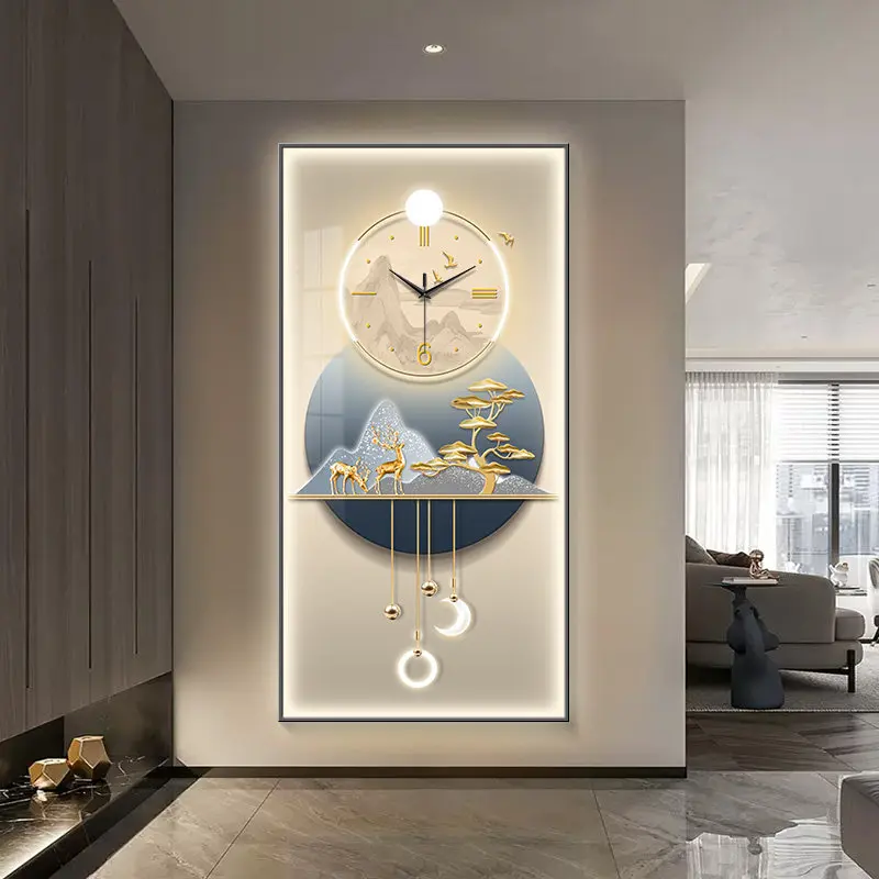 

Настенные часы-картина для декора дома, современные роскошные настенные часы для гостиной, элитное настенное панно для прихожей с подсветкой