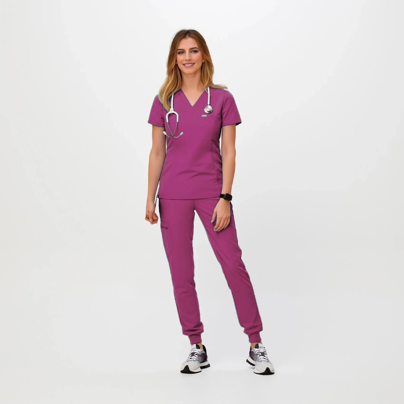 Ternos de Esfoliação Respirável das mulheres, Enfermagem Jogger, Spandex Médico, Hospital Scrubs Uniformes Conjuntos, Venda quente