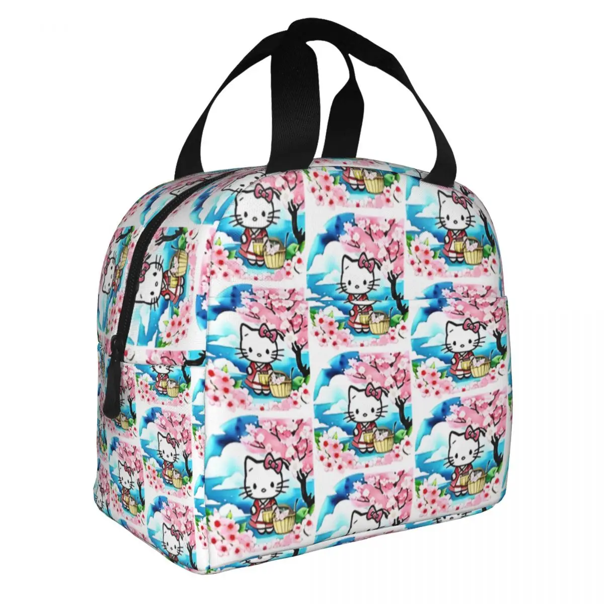 Hello Kitty Picking Flowers Food Preservation Bag Sanrio Students Oxford Travel Hand Bag Multifunction