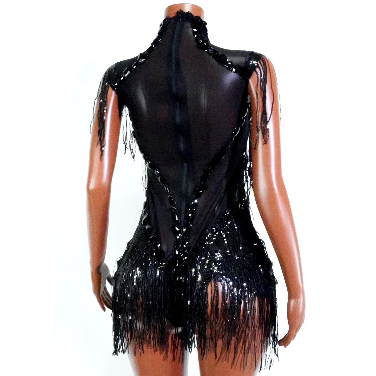 セクシーなメッシュシアーブラックラインストーンラインストーンボディスーツ歌手ダンサーショーステージ衣装祝うパーティーナイトクラブパフォーマンスウェア