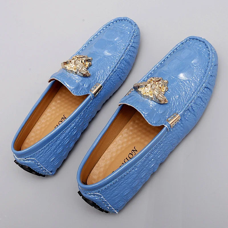 Fashion Men Sky Blue Casual Loafers Gentleman Leisure Walking Shoes Large Size 35-48 Youth Gentleman Party Dress Formal Shoes