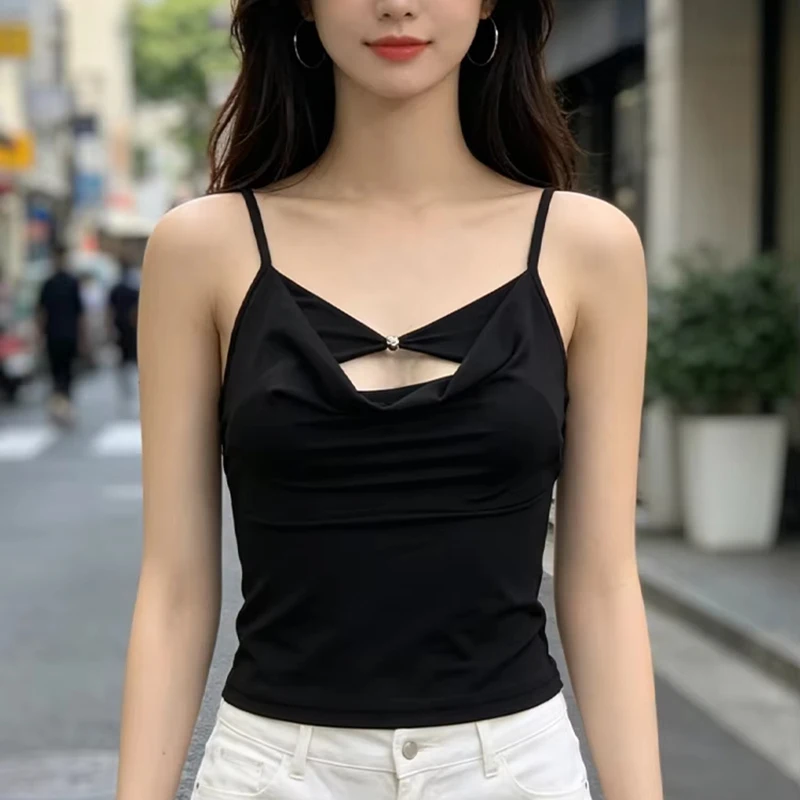 Y2K Street Wind Sleeveless Hollow Suspender Vest Swing Tie Diamond Sexy Slim Vest Top