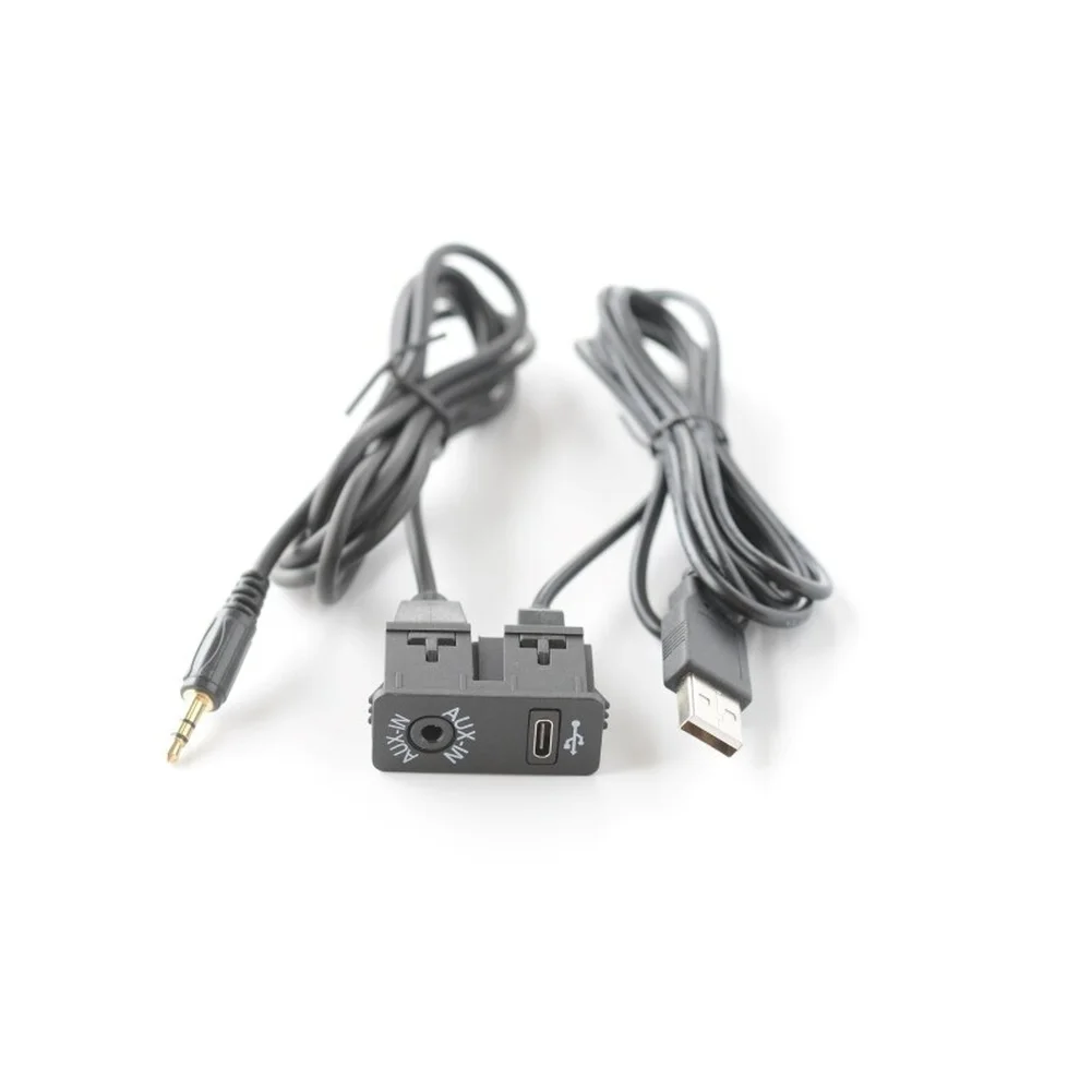 For BMW Compatible Dashboard Extension Cable AUX + Type-C Panel Flush Mount Socket 150cm Black ABS Construction