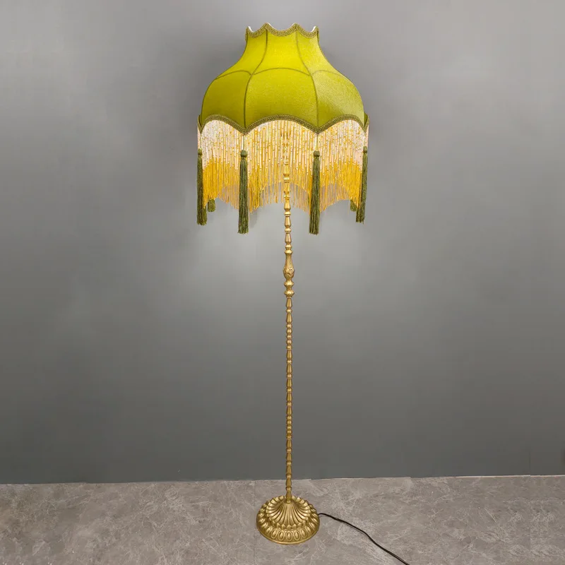 

Rice bead tassel retro French American living room bedroom study full copper floor lamp vintage Internet celebrity floor lamp