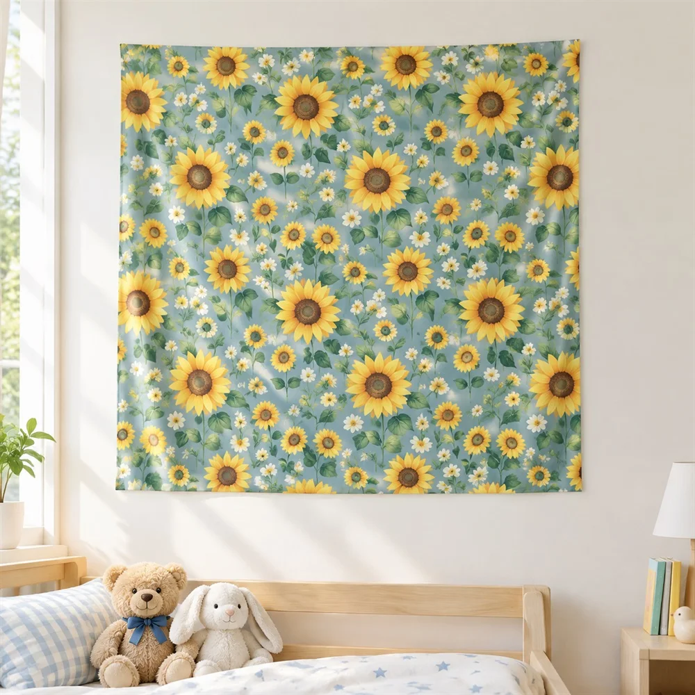 VIKAMA Sunflower Field Tapestry Wall Hanging, HD Print Wall Art, Sunny Decor for Living Room Kitchen Dining Room Sunroom